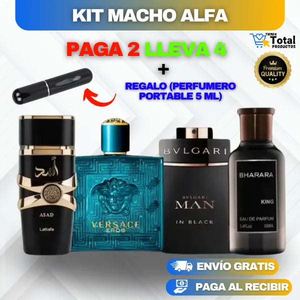 KIT MACHO ALFA - PAGA 2 E LLÉVATE 4 + REGALO (PERFUMERO PORTABLE 5 ML) + Envío Gratis y Pago Contraentrega 🚚